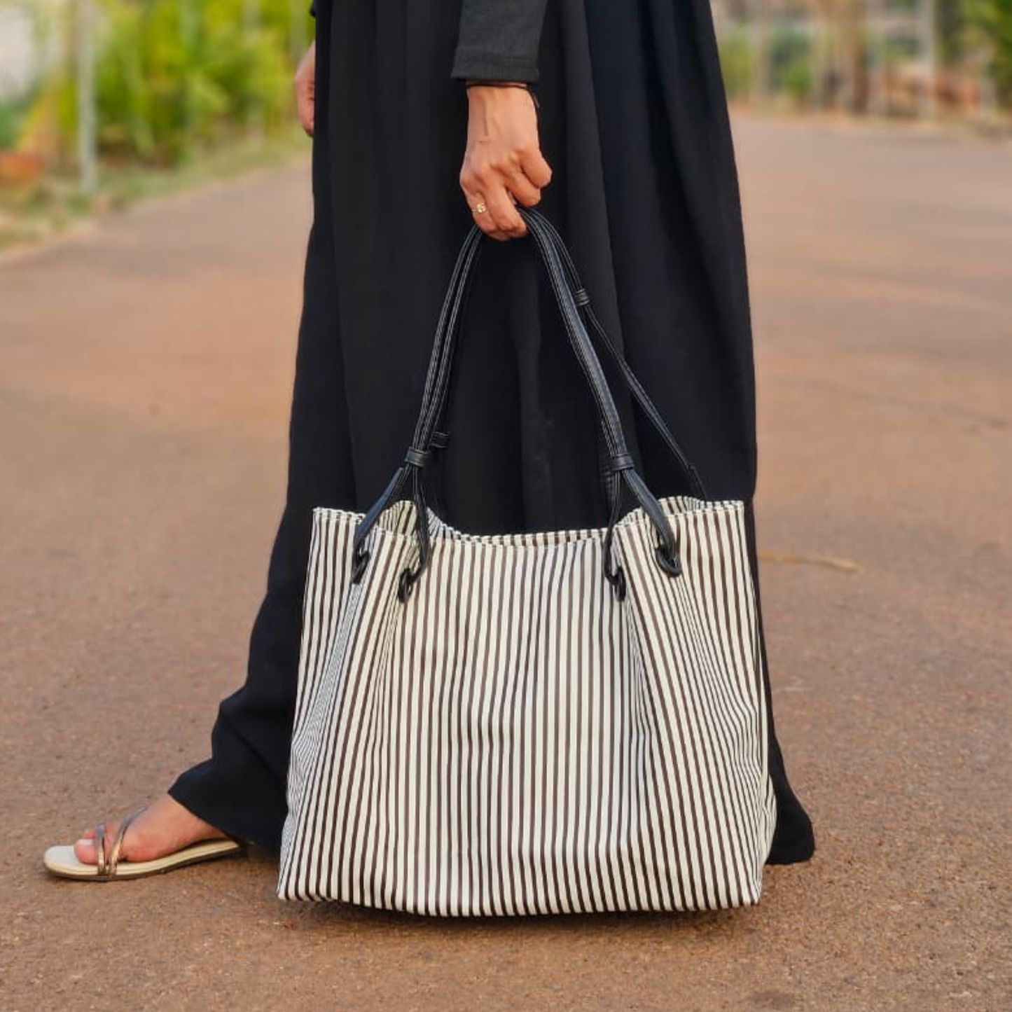 Imported Striped Everyday Tote Bag