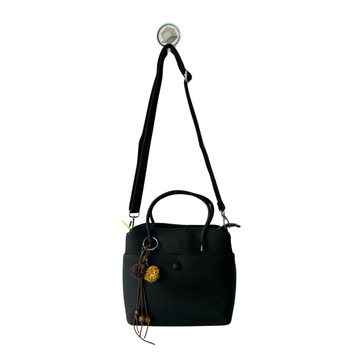 Elegant Black Textured Handbag with Sling