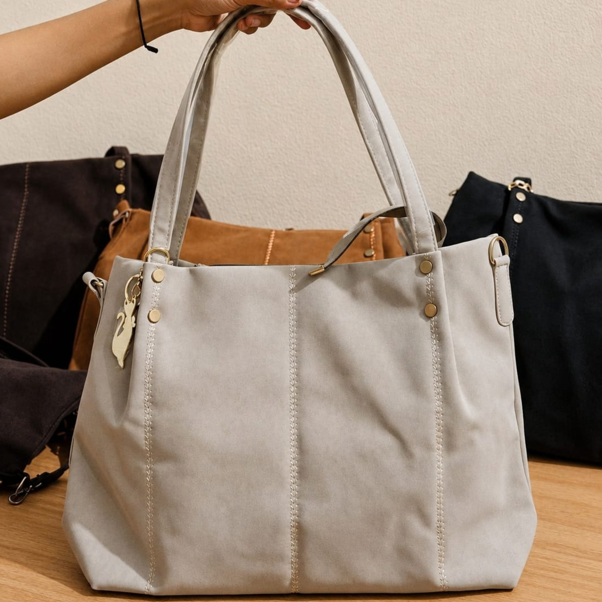 Premium Suede-Finish Tote Bag with Sling Pouch