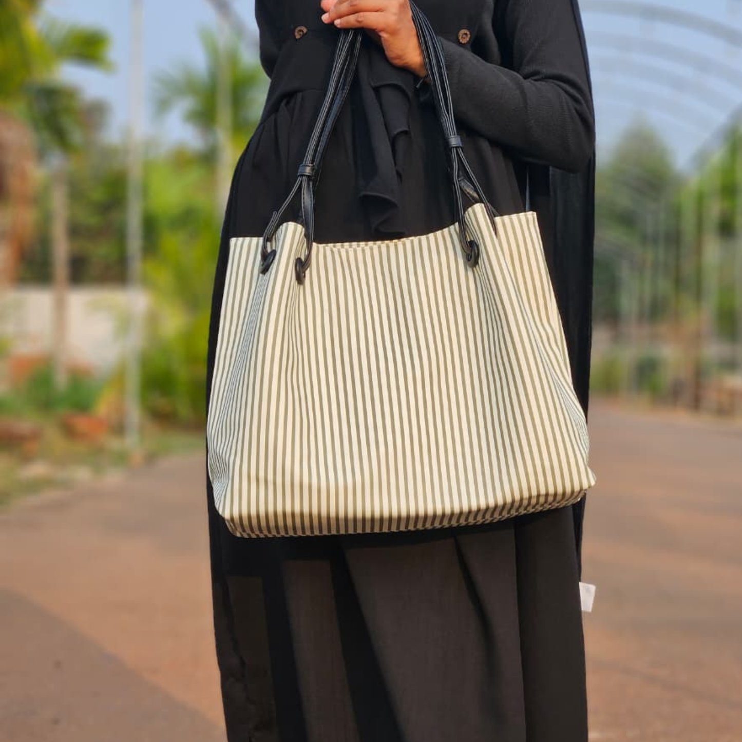 Imported Striped Everyday Tote Bag