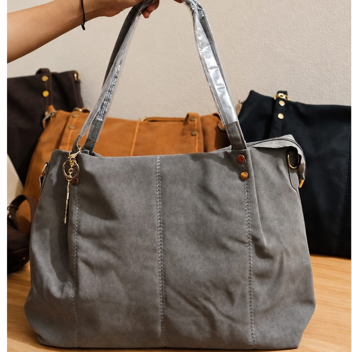 Premium Suede-Finish Tote Bag with Sling Pouch